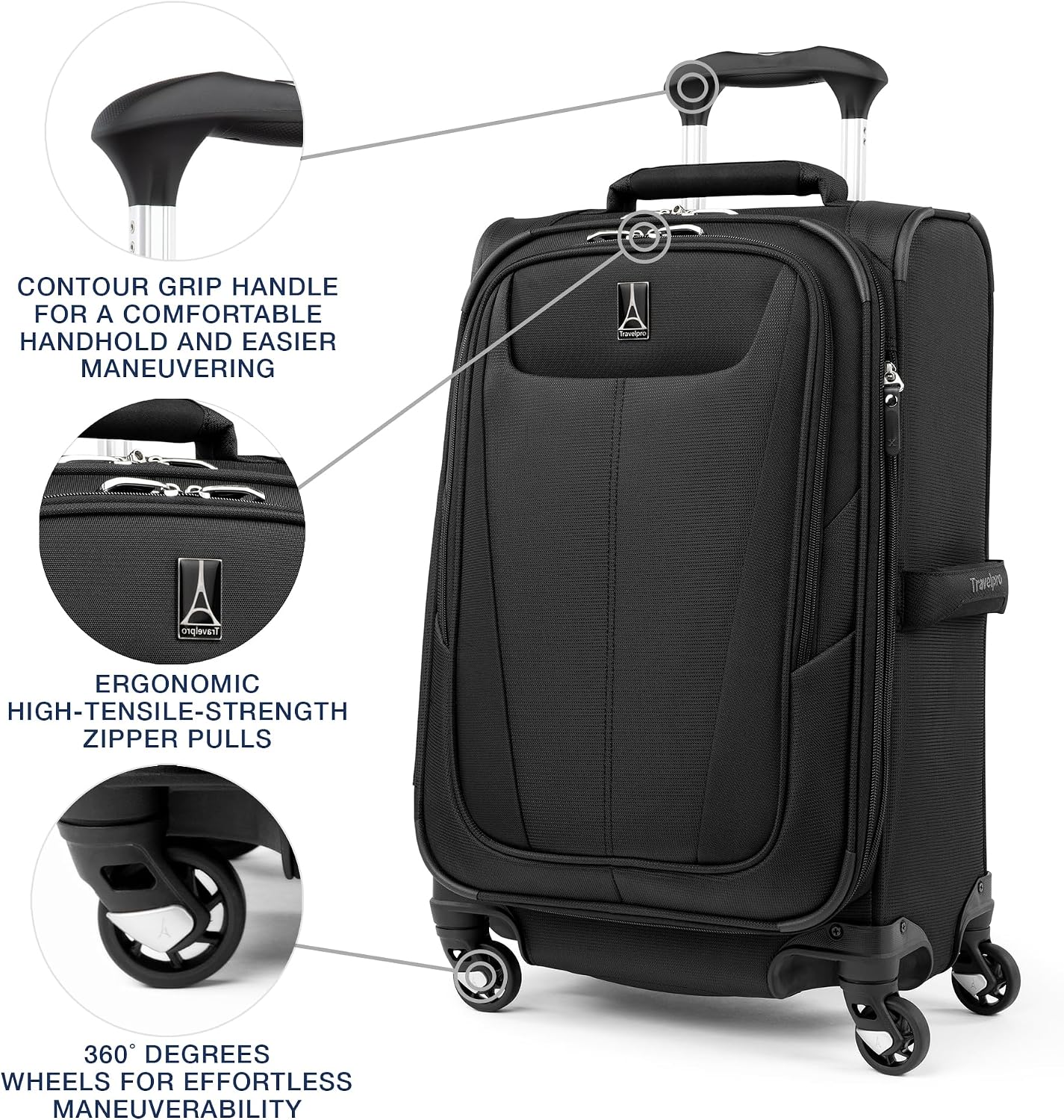 Travelpro Maxlite 5 Softside Expandable Luggage with 4 Spinner Wheels, Lightweight Suitcase, Men and Women, Black, Carry-on 21-Inch