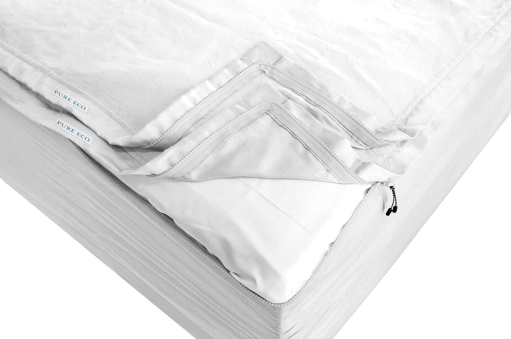 Zipper Fitted Sheet - Includes 1 Fitted Sheet Base & 2 Zip-On Sheets - Upto 16' in. Deep Pockets Twin XL Size Zipper Fitted Sheet - Easy to Change, Sateen Cotton 600 TC Fitted Sheet - White