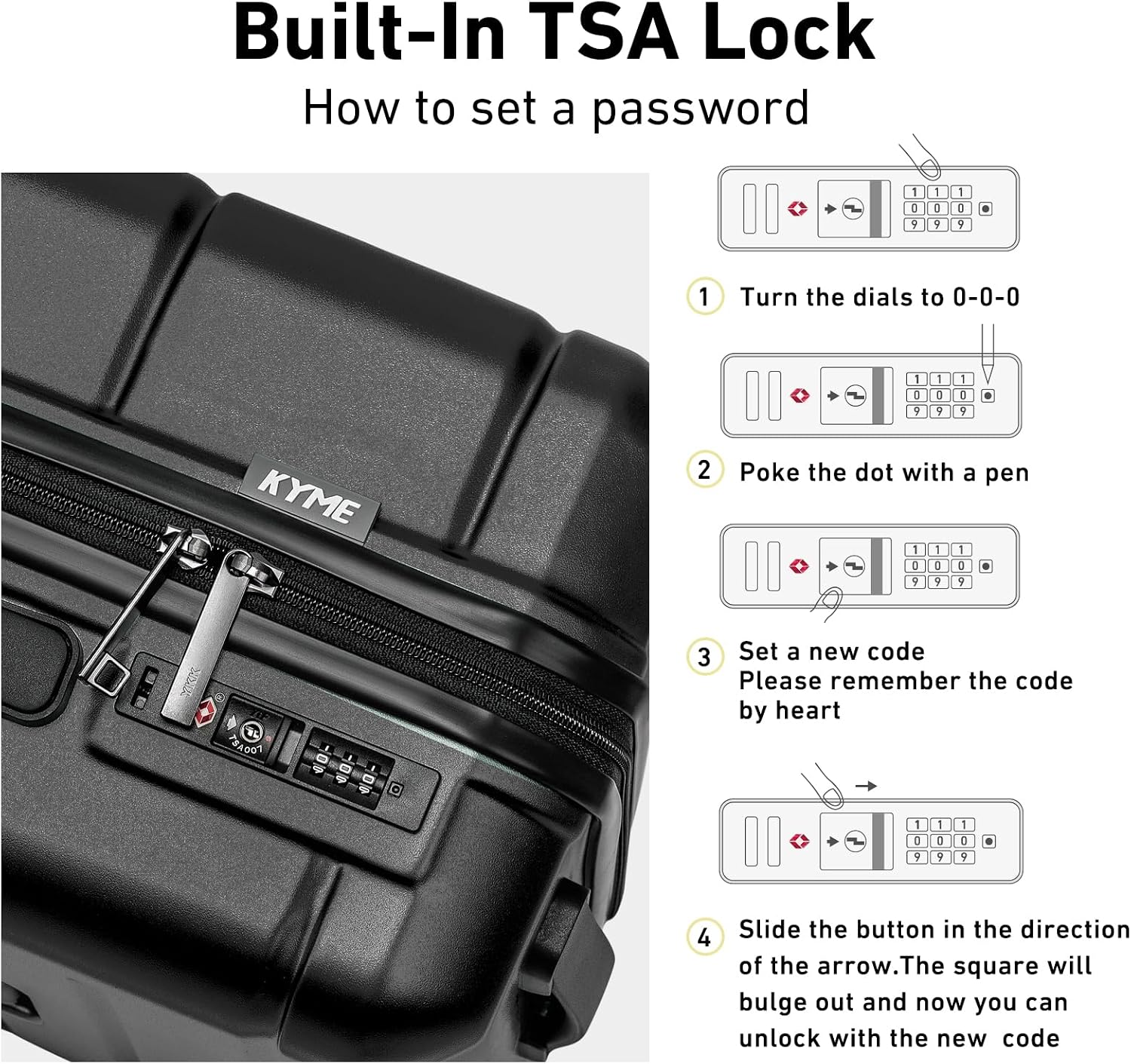 KYME Luggage Sets 2 Piece Suitcase Set Hardshell 20 inch/24 inch Luggage with Spinner Wheels Hardside PC+ABS Checked Large Suitcase with TSA Lock for Men Women Black