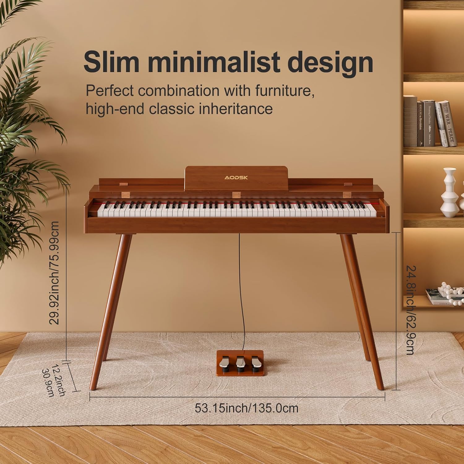 AODSK Digital Piano 88 Key Full Size Weighted Keyboard Overall Solid Wood Frame for Beginners with Sheet Music Stand Triple Pedal Power Adapter