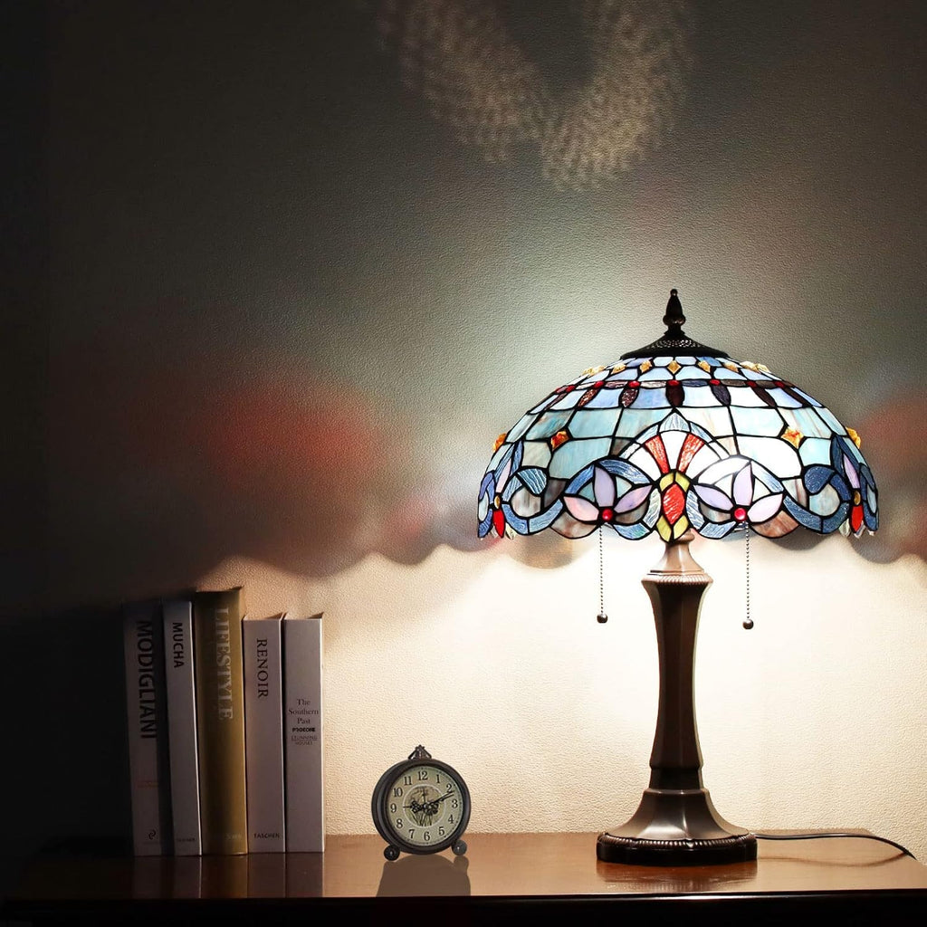 Capulina Tiffany Lamp Stained Glass Table Lamp 2-Light 16x16x22 Inches Traditional Handicrafts Antique Art Tiffany Style Desk Lamp for Bedrooms Bedside Living Room Home Office