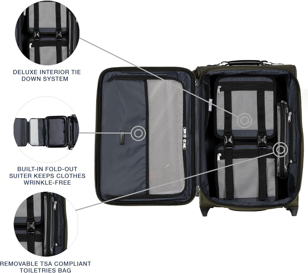 Travelpro Platinum Elite Softside Expandable Carry on Luggage, 2 Wheel Upright Suitcase, USB Port, Men and Women, Pilot Green, Carry On 22-Inch