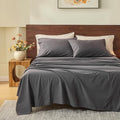 MEISHANG 100% French Pure Linen Sheets Queen Size - Bed Sheets 4 Piece Sets, Soft Durable Flax Linen, Anti-Tear Breathable Oeko-Tex Certified with 16' Deep Pocket (Dark Grey)