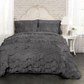 100% Egyptian Cotton, 550 GSM Microfiber Filled Quilt Ruffled Textured 3 Piece Full/Queen Size Comforter Set, Dark Grey