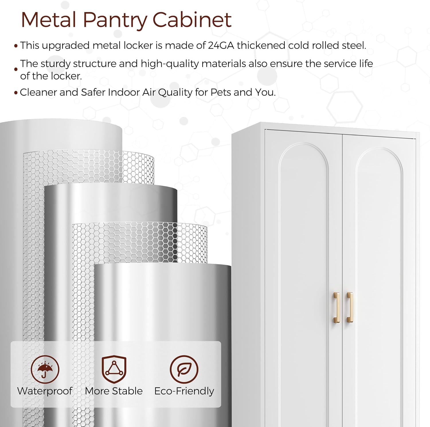 71' White Pantry Cabinet with Doors, Tall Metal Kitchen Pantry Storage Cabinet with 4 Adjustable Shelves and Gold Handles, Cupboard for Laundry, Dining Room, Living Room, Bathroom