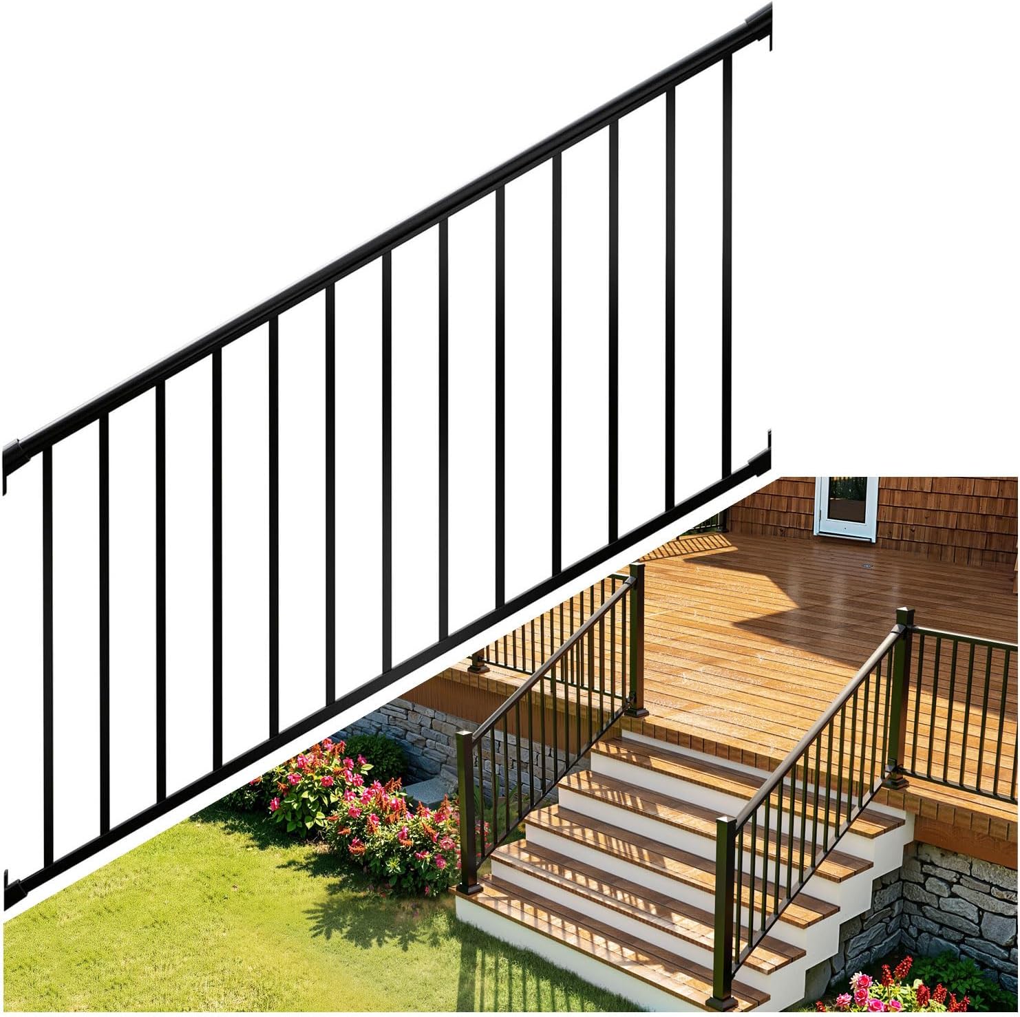 36 in. H x 6 ft. Heavy Duty BH Aluminum Stair Picket Railing, Porch and Deck Railing Kit Supports Up to 800 Lbs, IBC Compliant and Certified, AAMA2604 Powder Coating, Textured Black