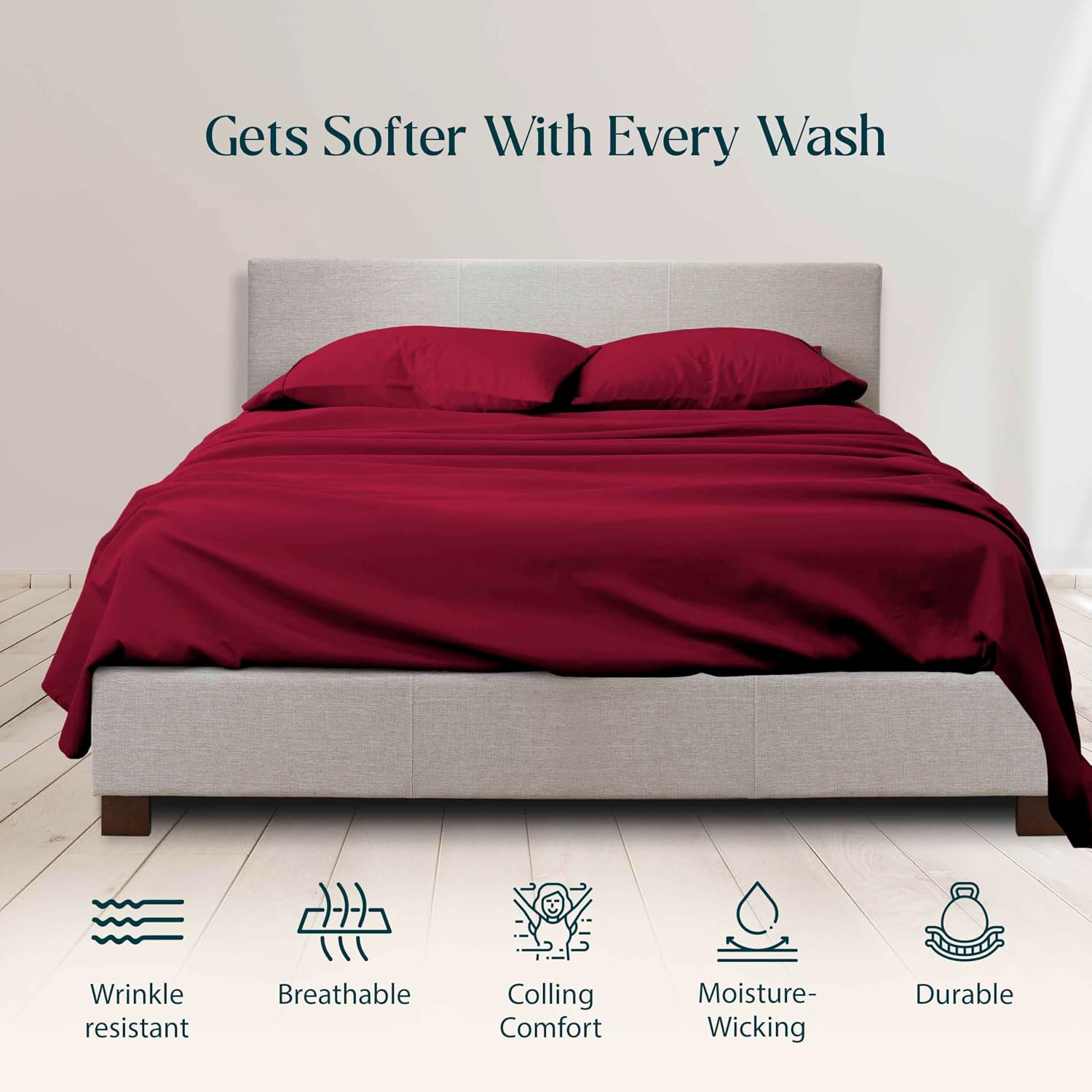 1000 Series - 100% Egyptian Cotton Sheet Set Soft & Comfy Breathable Hotel Quality Luxury Bedding -Queen Size Fits Mattress Up to 18-20' Deep (Solid, Burgundy)
