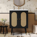 DWVO 24 Inch Rattan Vanity with Sink, Small Freestanding Bathroom Vanity Cabinet, Boho Style with 2 Large Soft-Closing Doors & Four-Sided Water Barrier Strip, Black