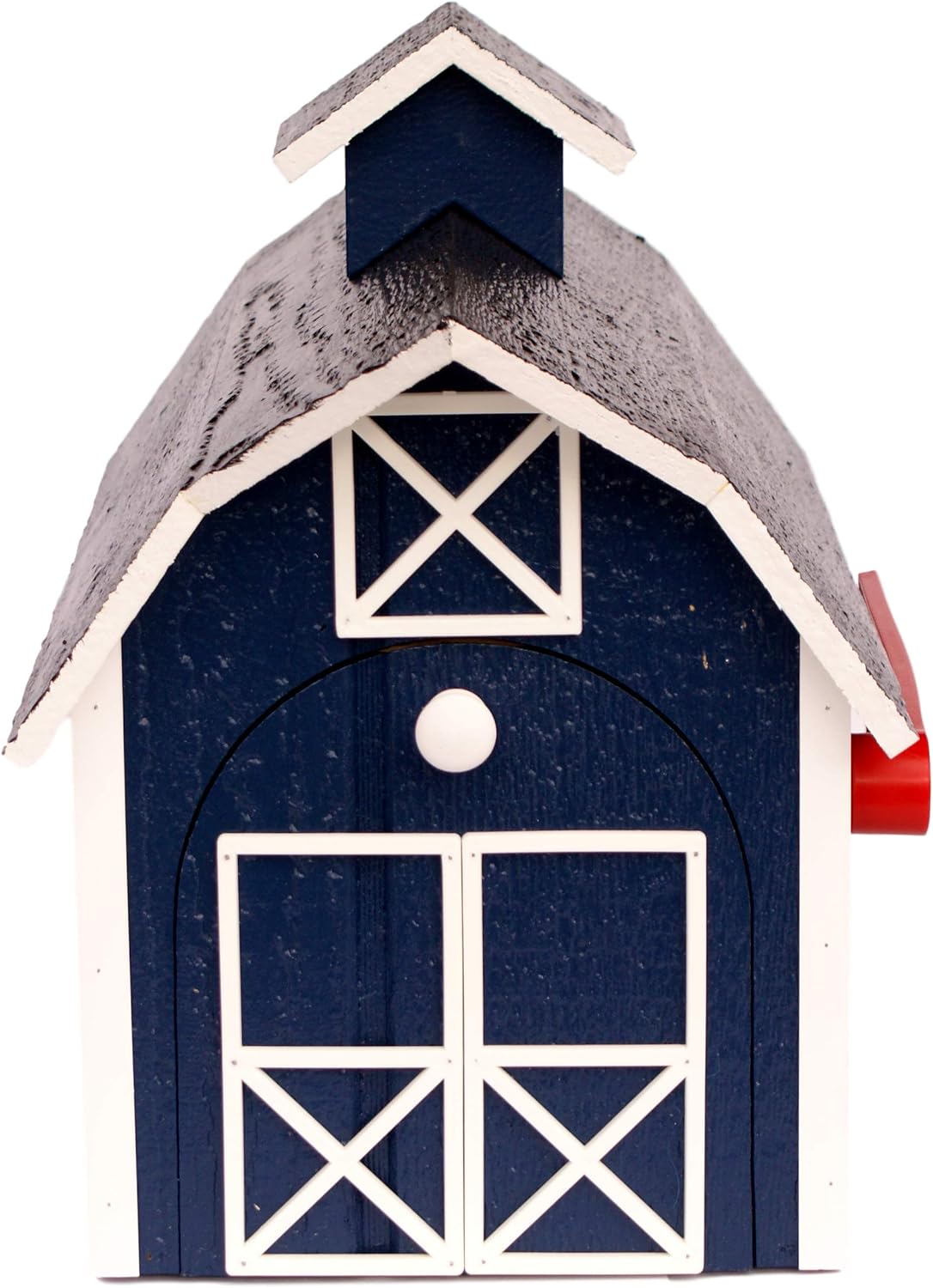 Deluxe Wooden Mailbox, Dutch Barn Style (Navy Blue with White Trim)