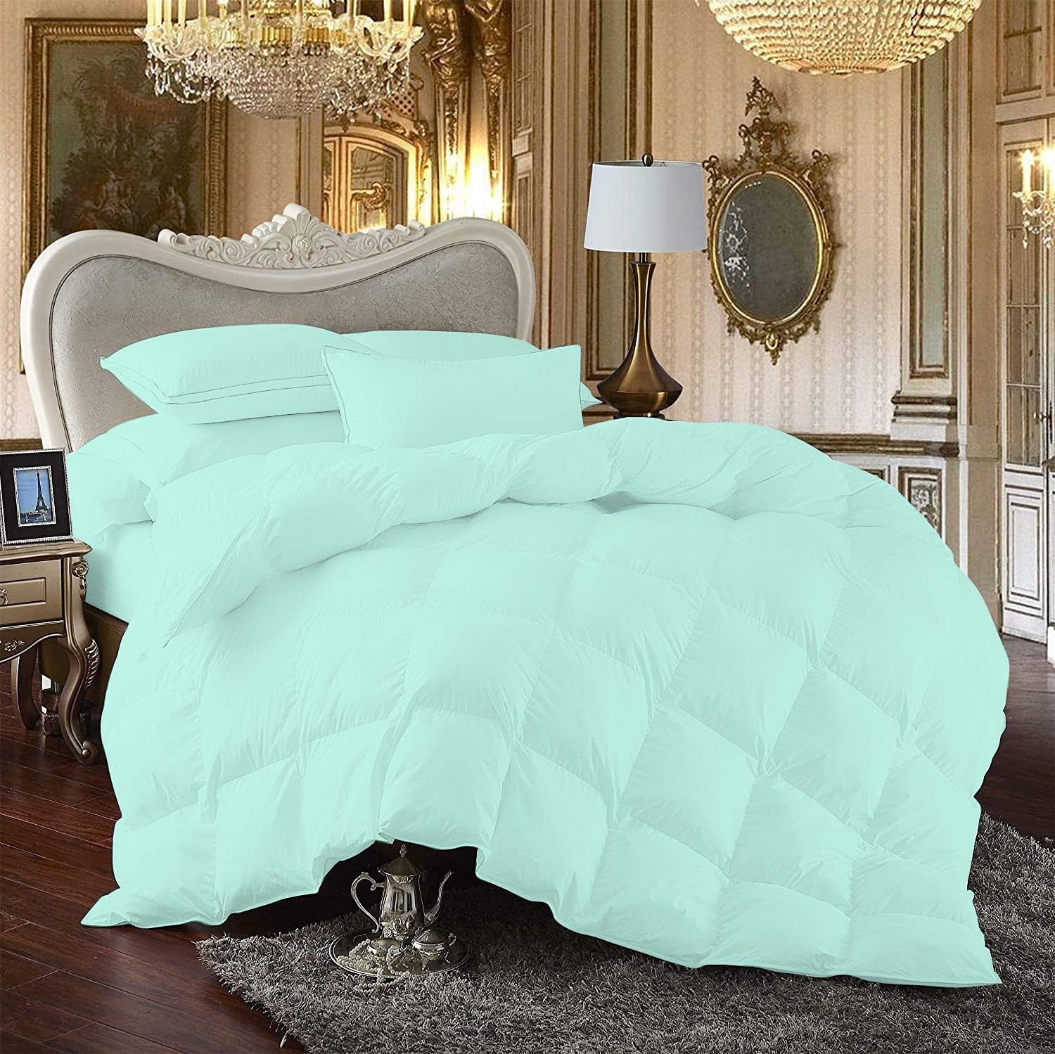 7 Piece Bed-in-A-Bag Comforter & Sheet Set 8-10' Deep Pocket, 100% Egyptian Cotton Queen Size, Aqua Blue, Sets Include - 1Comforter, 1Flat Sheet,1Fitted Sheet, 2Pillowcase & 2Pillowsham