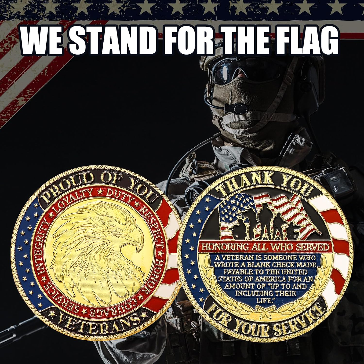 Siifert 100 Pcs Military Challenge Coins Independence Day Veteran Commemorative Thank You for Your Service Round Metal Christian Coin for Collectors Military Church School Party Collectible Souvenir