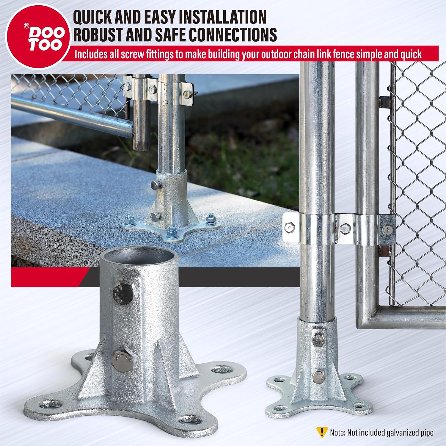 Chain Link Fence Post Flange - 2' Heavy Duty Round Post Base Bracket (6-Pack) Fits 1-7/8' Outer Diameter Fence/Mailbox/Flag Posts - Floor Mount Flange Kit
