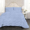100% Egyptian Cotton, 550 GSM Microfiber Filled Quilt Ruffled Textured 3 Piece Full/Queen Size Comforter Set, Light Blue