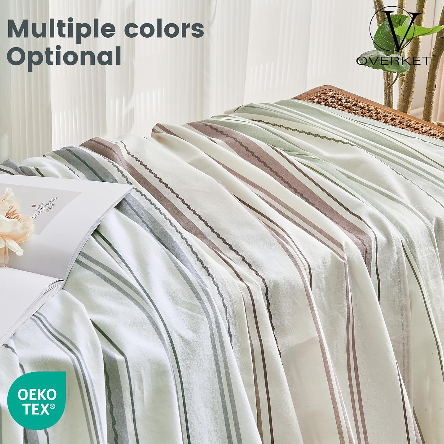 100% Linen Sheets Queen Size,Breathable & Durable 4-Piece Bed Flax Stripes Sheet Set,Soft All-Season Bedding for Hot Sleepers 16' Deep Pocket Oeko-TEX Certified,（Queen, Grey Stripes）