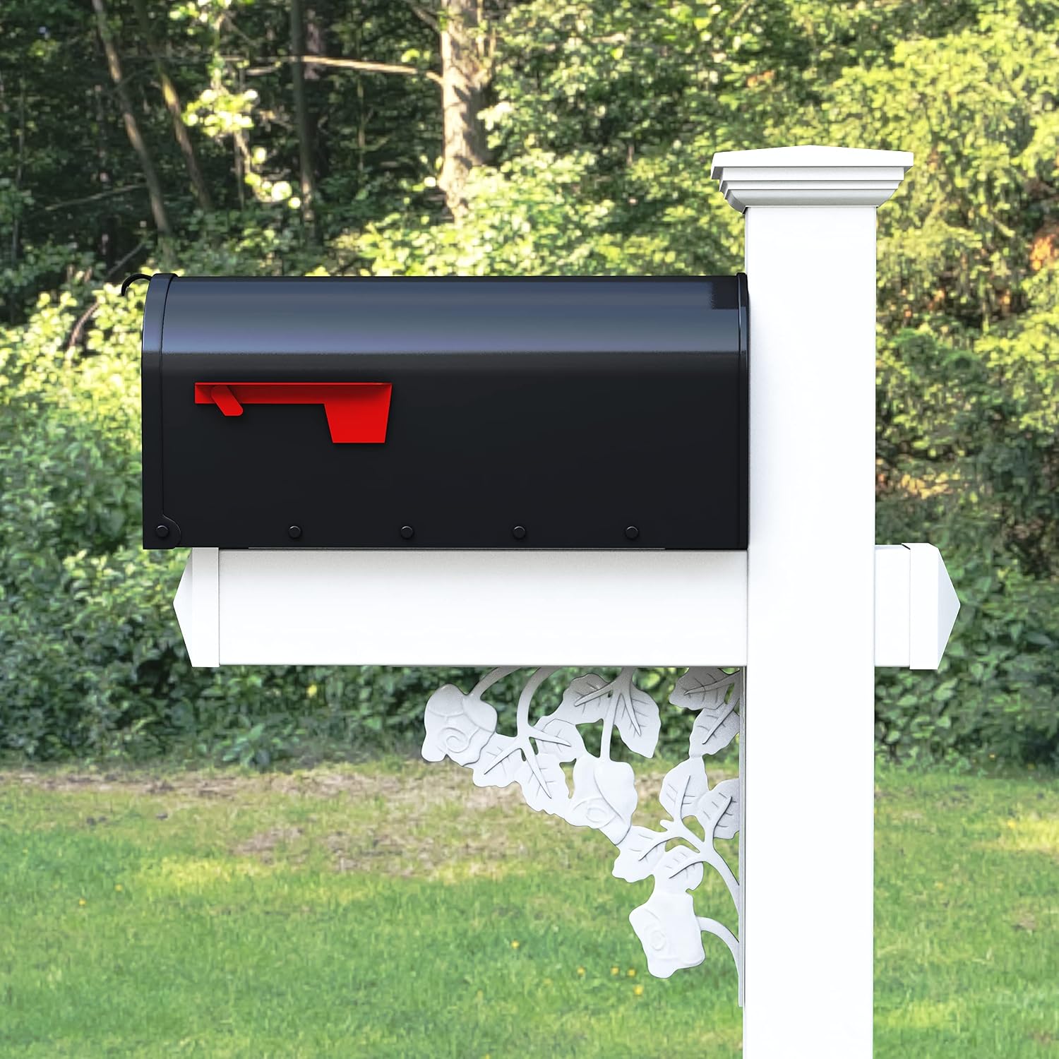 4Ever Products The Nixon Vinyl/PVC Mailbox Post (Includes Mailbox) Complete Decorative Curbside Mailbox System with Classic Traditional Style (Black Mailbox)