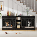 GarveeHome Dog Crate Furniture for 2 Dogs, Dog Kennel Indoor with Storage and Feeding Bowls, Double Dog Crate TV Stand for Small Medium Dogs, Black
