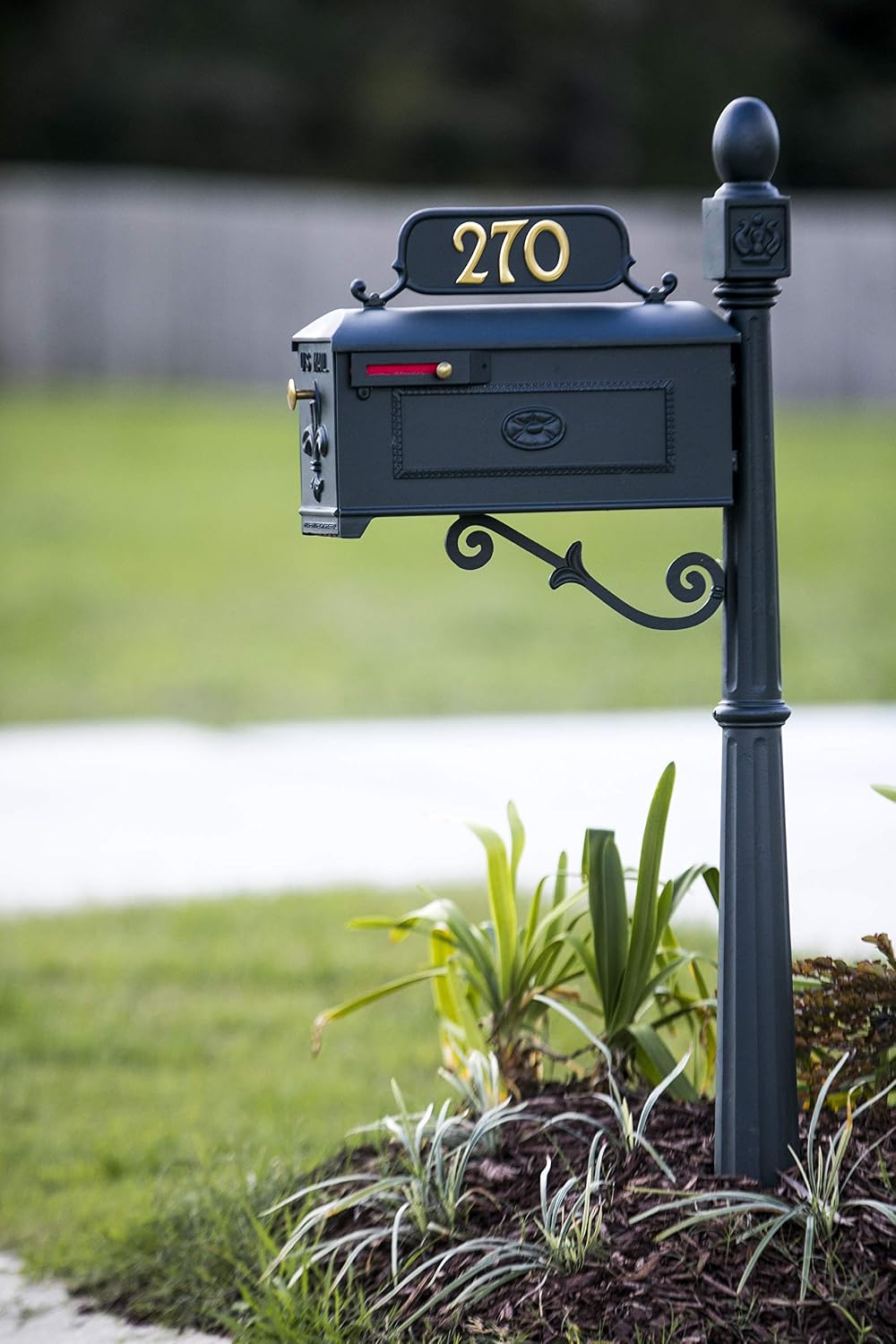 Imperial Mailbox & Post System | Black Rust-Resistant Aluminum Mailbox with Address Plate, Numbers, Decorative Scroll & Mounting Hardware – Powder Coated - Durable & Stylish Outdoor Mailbox