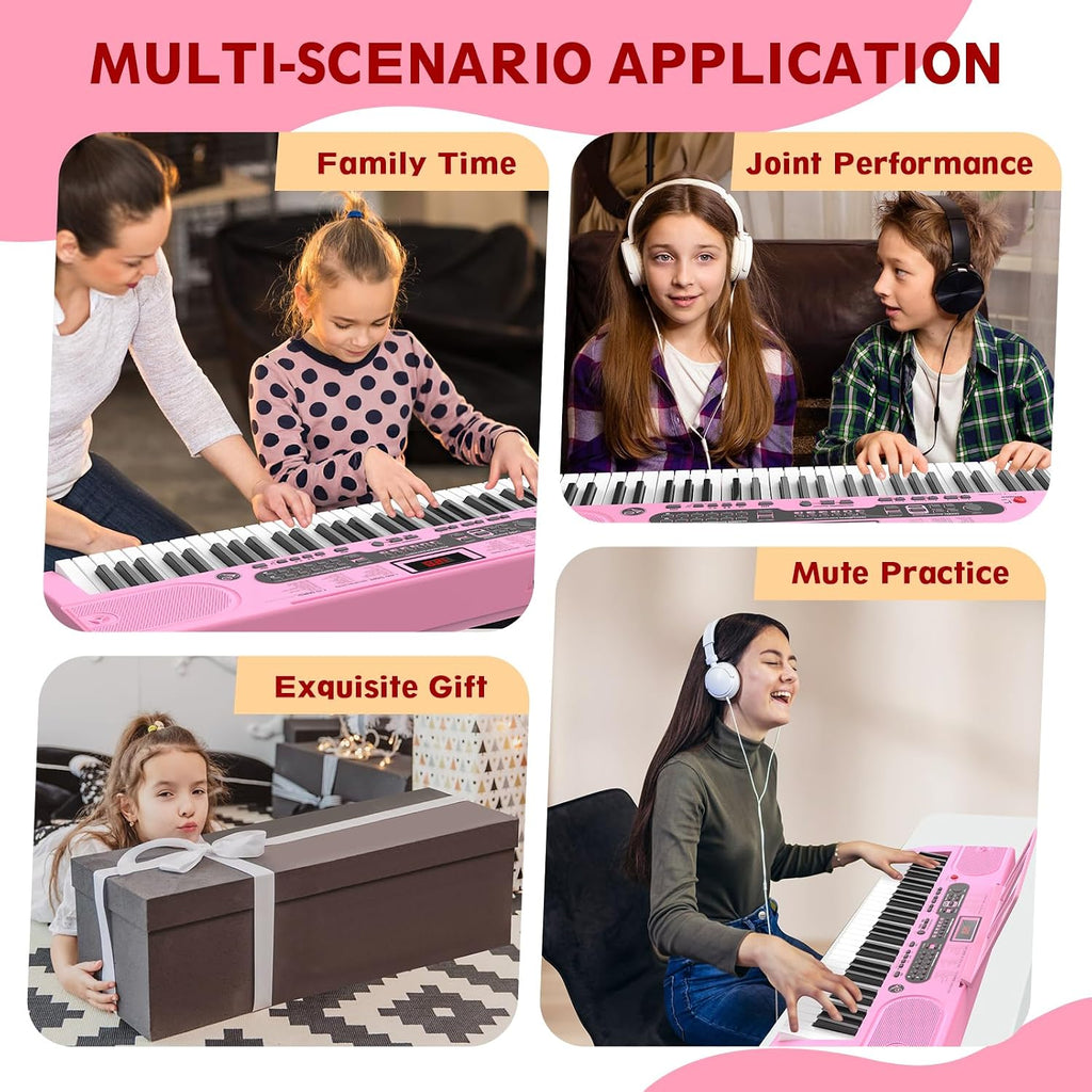 Fenbeli 61 Key Keyboard Piano for Beginners, Electric Piano Keyboard with Stand and Bench, Microphone, Headphone, Sheet Music Stand, LED Screen, 200 Tones, Teaching Mode, Holiday Gift