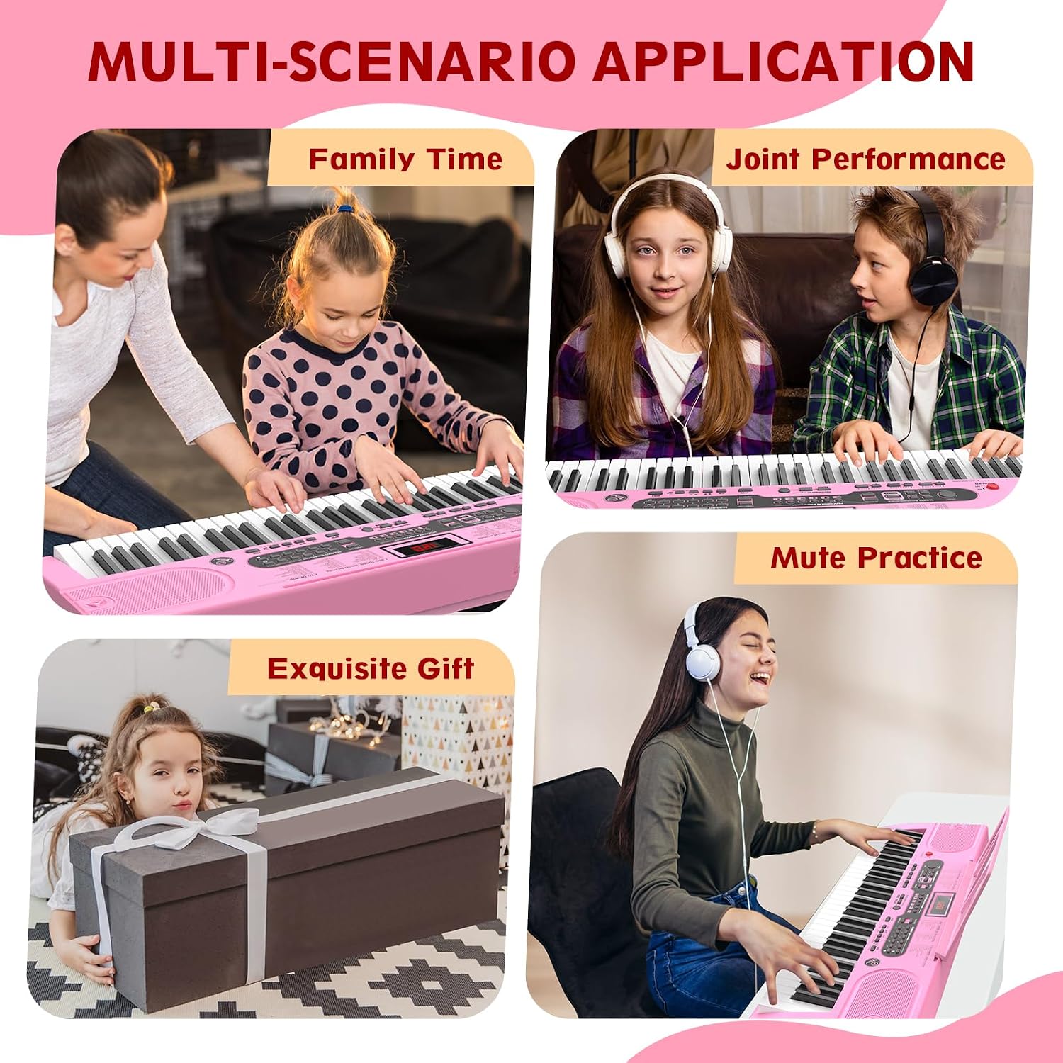 Fenbeli 61 Key Keyboard Piano for Beginners, Electric Piano Keyboard with Stand and Bench, Microphone, Headphone, Sheet Music Stand, LED Screen, 200 Tones, Teaching Mode, Holiday Gift