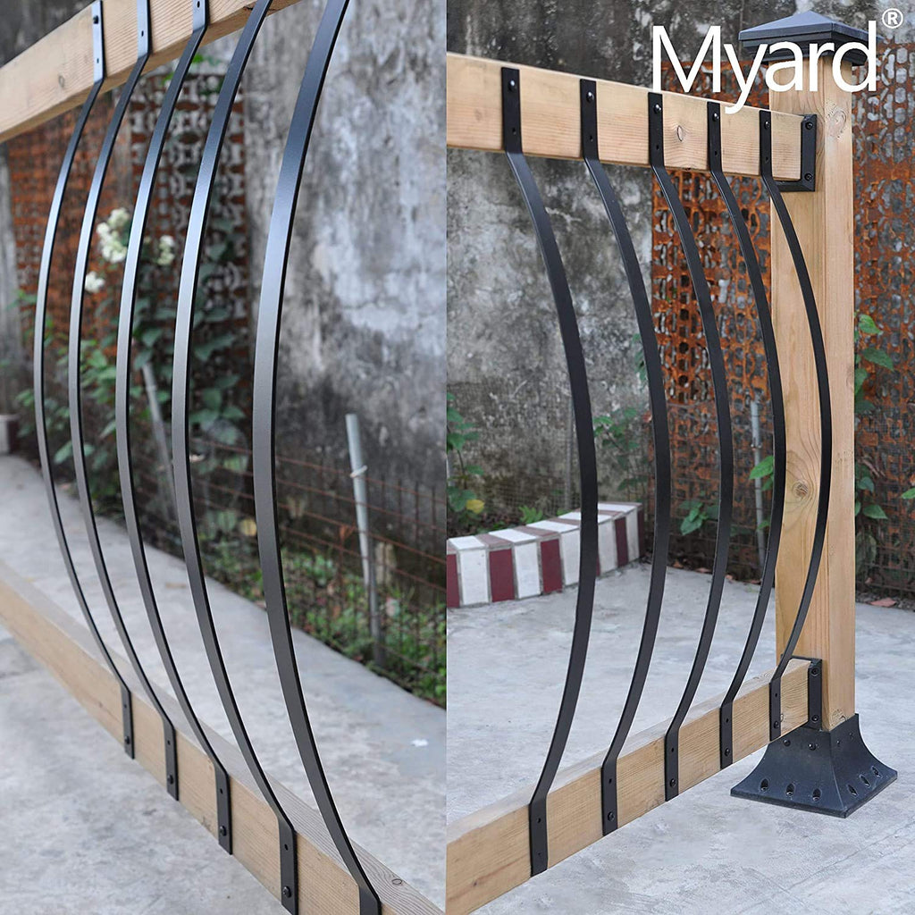 Myard 32-1/4 Inches Grooved Aluminum Deck Balusters Furniture with Screws for Facemount Railing Fencing, Arc Arch Style (50-Pack, Matte Black)