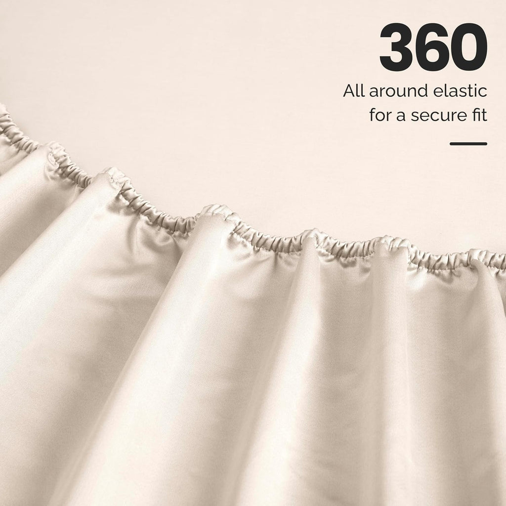 Superior Egyptian Cotton 4 Piece Sheet Set, Luxury 1500 Thread Count, Modern Design, Sustainable Sheets, Ultra-Soft Basics, Solid, Deep Pocket Fitted Sheet, Flat Sheet, Pillowcases, Queen, Ivory