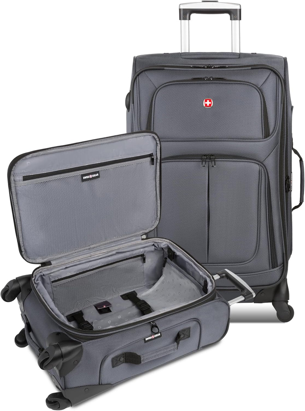 SWISSGEAR Sion Softside Expandable Spinner Luggage Durable Lightweight Travel Suitcase, Dark Grey, 2-Piece Set (Carry-On/Medium)