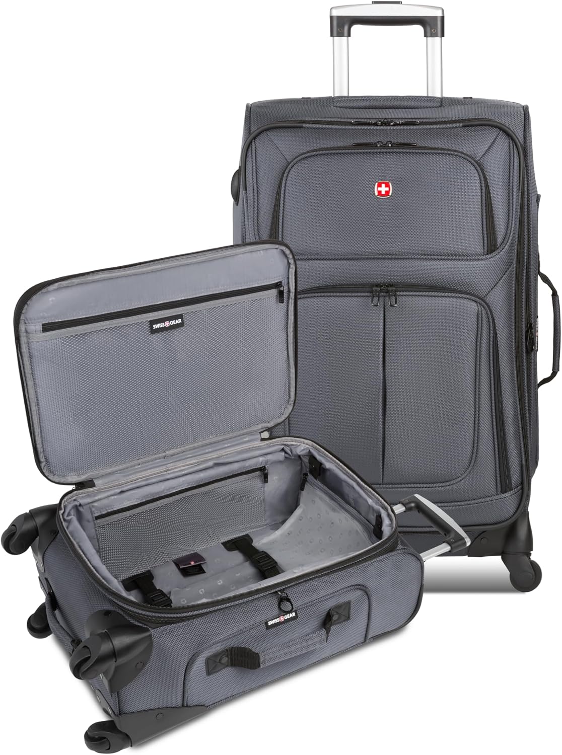 SWISSGEAR Sion Softside Expandable Spinner Luggage Durable Lightweight Travel Suitcase, Dark Grey, 2-Piece Set (Carry-On/Medium)