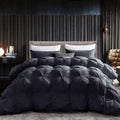Luxurious Full/Queen Goose Down Comforter, Unique Black Pinch Pleat, 600 Thread Count, 100% Egyptian Cotton Cover, 70 Oz Fill Weight, 750 Fill Power