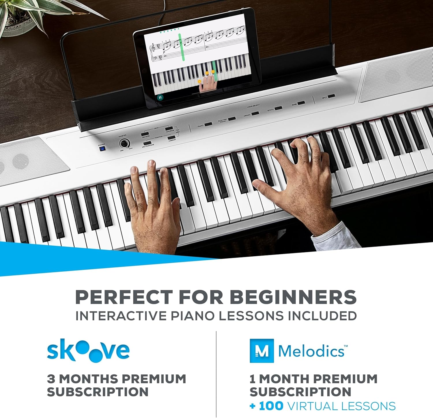 Alesis Recital White - 88 Key Digital Piano Keyboard with Semi-Weighted Keys, 2x20W Speakers, 5 Voices, Split, Layer and Lesson Mode, FX and Piano Lessons