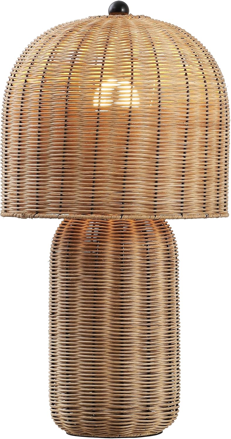 JONATHAN Y 22.5' Natural Brown Modern Coastal Woven Rattan Arched Table Lamp, Scandinavian Minimalist Bedside Lamp for Living Room, Bedroom, LED Bulb Included JYL5702A