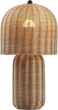 JONATHAN Y 22.5' Natural Brown Modern Coastal Woven Rattan Arched Table Lamp, Scandinavian Minimalist Bedside Lamp for Living Room, Bedroom, LED Bulb Included JYL5702A