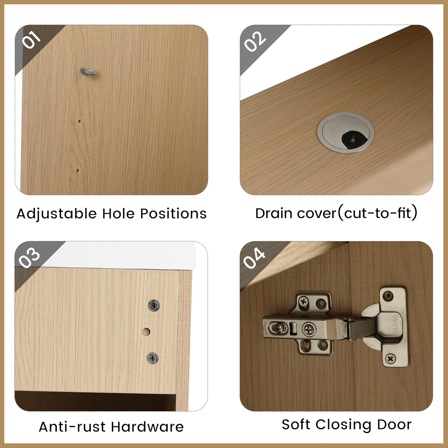 42 Inch Bathroom Vanity with Sink, 42' Freestanding Storage Cabinet Combo, 2 Soft Close Doors and Resin Basin, Modern Brown Floor Standing Vanity Set, Plywood Construction