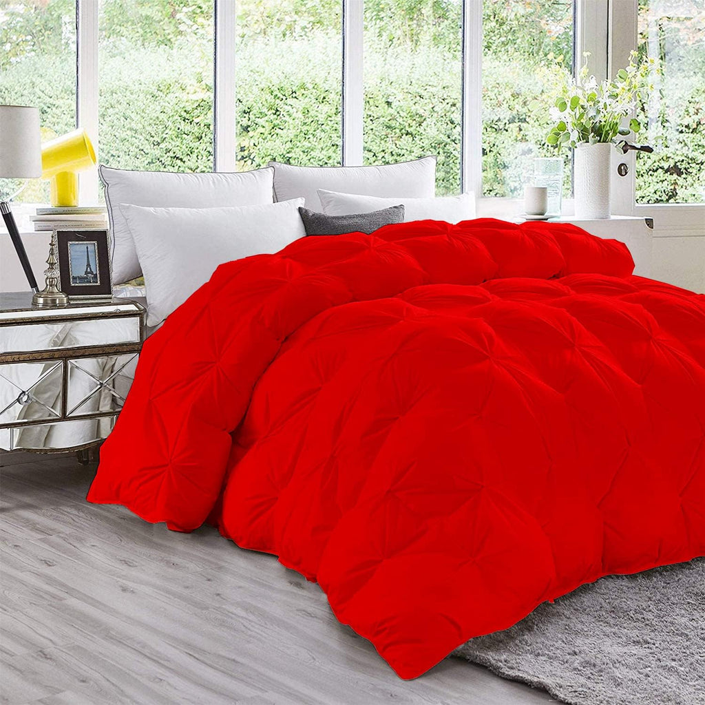 Red All Season Down Alternative Pintuck Comforter- Queen Size 90 x 90 Inches 1 pc Pinch Pleated Comforter 600 GSM & 4 - Corner Tabs 100% Egyptian Cotton- - Red Solid