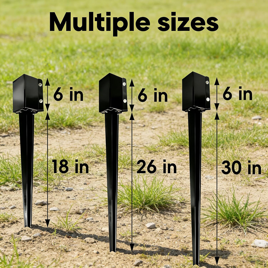 4 Pack 36'' Fence Post Anchor Ground Spike Metal Black Powder Coated 36 x 6 x 6 Inches Outer Diameter (Inner Diameter 5.5x5.5 Inches)