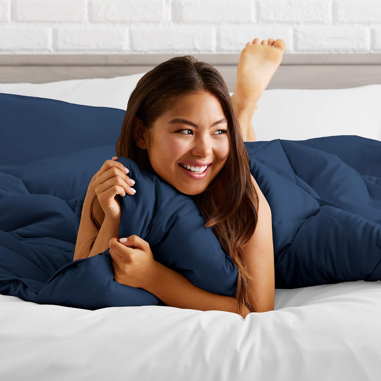 Queen All-Season Cooling Warmth Comforter Set – 3 Piece Bedding – 100% Egyptian Cotton, Long-Staple & Silky Soft – Luxury Hotel-Quality Duvet Insert – Machine Washable - Navy Blue