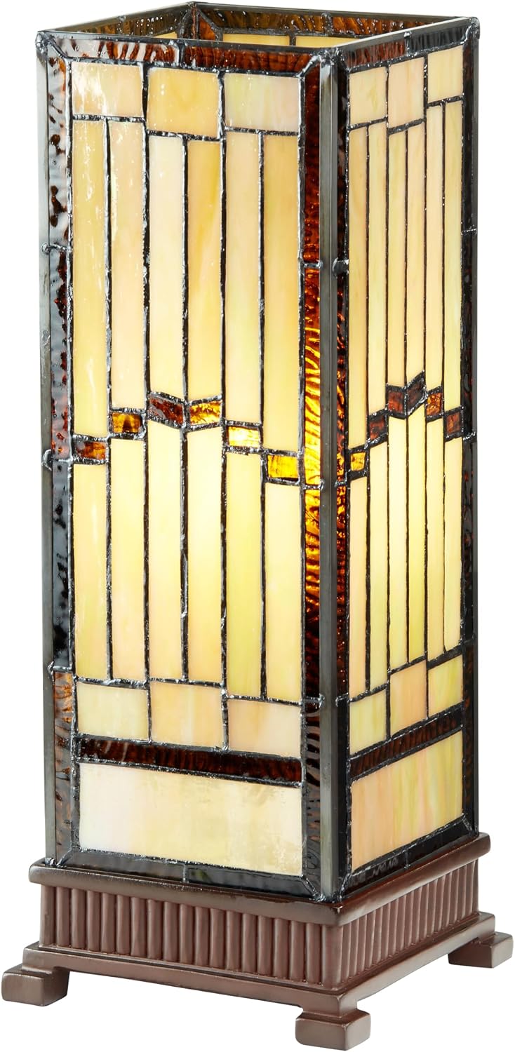 RIVER OF GOODS Rustic Stained Glass Table Lamp - 17.25' H - Vintage Table Lamp for Bedroom - Bedside Night Light Hurricane Lamp - Desk Lamps for Home Office - Tiffany Style