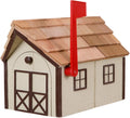 Amish Cedar Roof Wooden Mailbox with Window & Door Trim (Beige with Brown Trim)