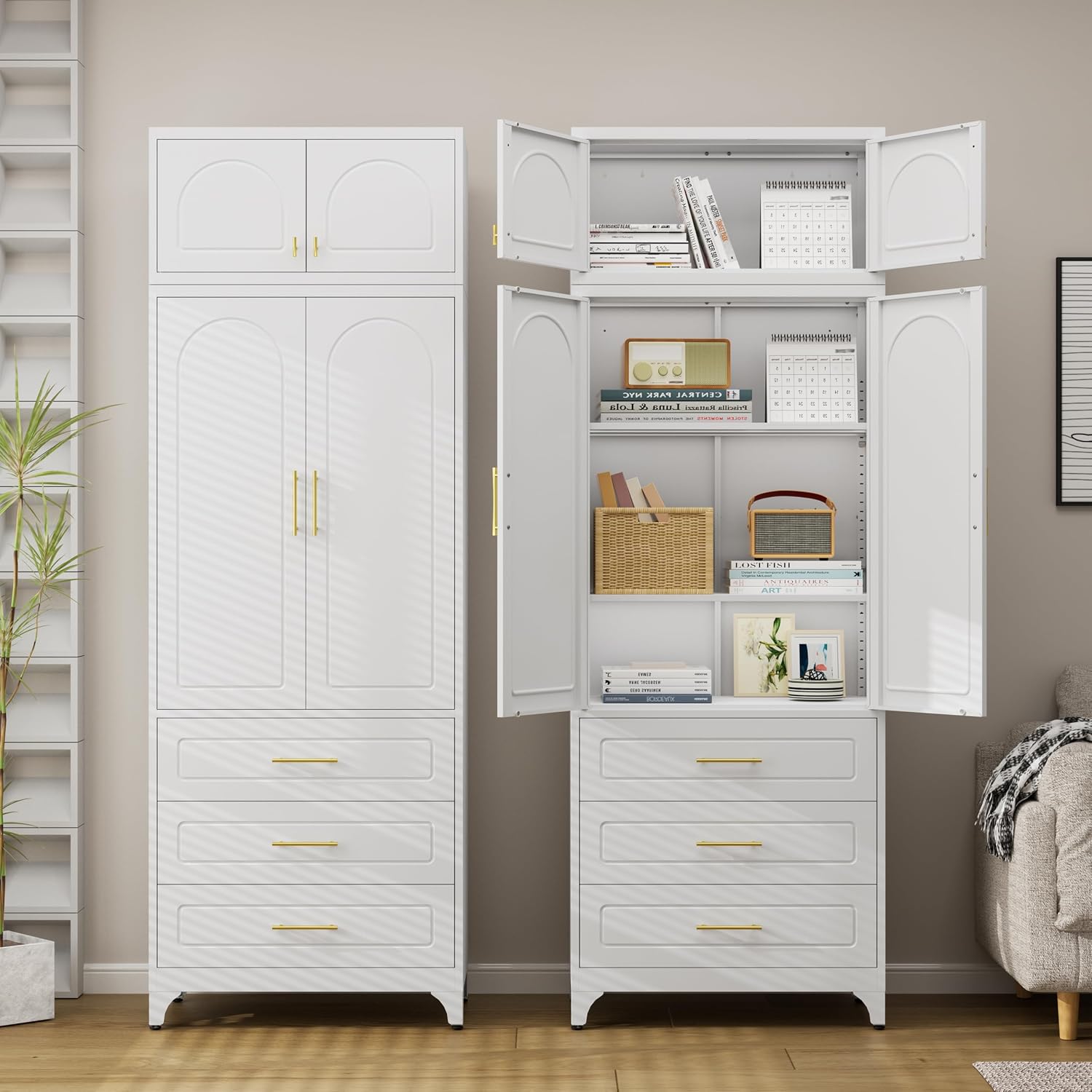 90' Tall Kitchen Pantry Cabinet,Metal Storage Cabinet with Doors and Adjustable Shelves,Modern Kitchen Hutch Cabinets,Freestanding Cupboard for Dining Room