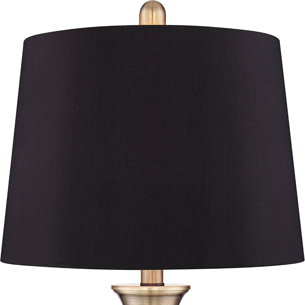 Regency Hill Becky Traditional Table Lamps 24 3/4' Tall Set of 2 Antique Brass Gold Metal Black Faux Silk Drum Shade for Bedroom Living Room House Home Bedside Nightstand Office Entryway