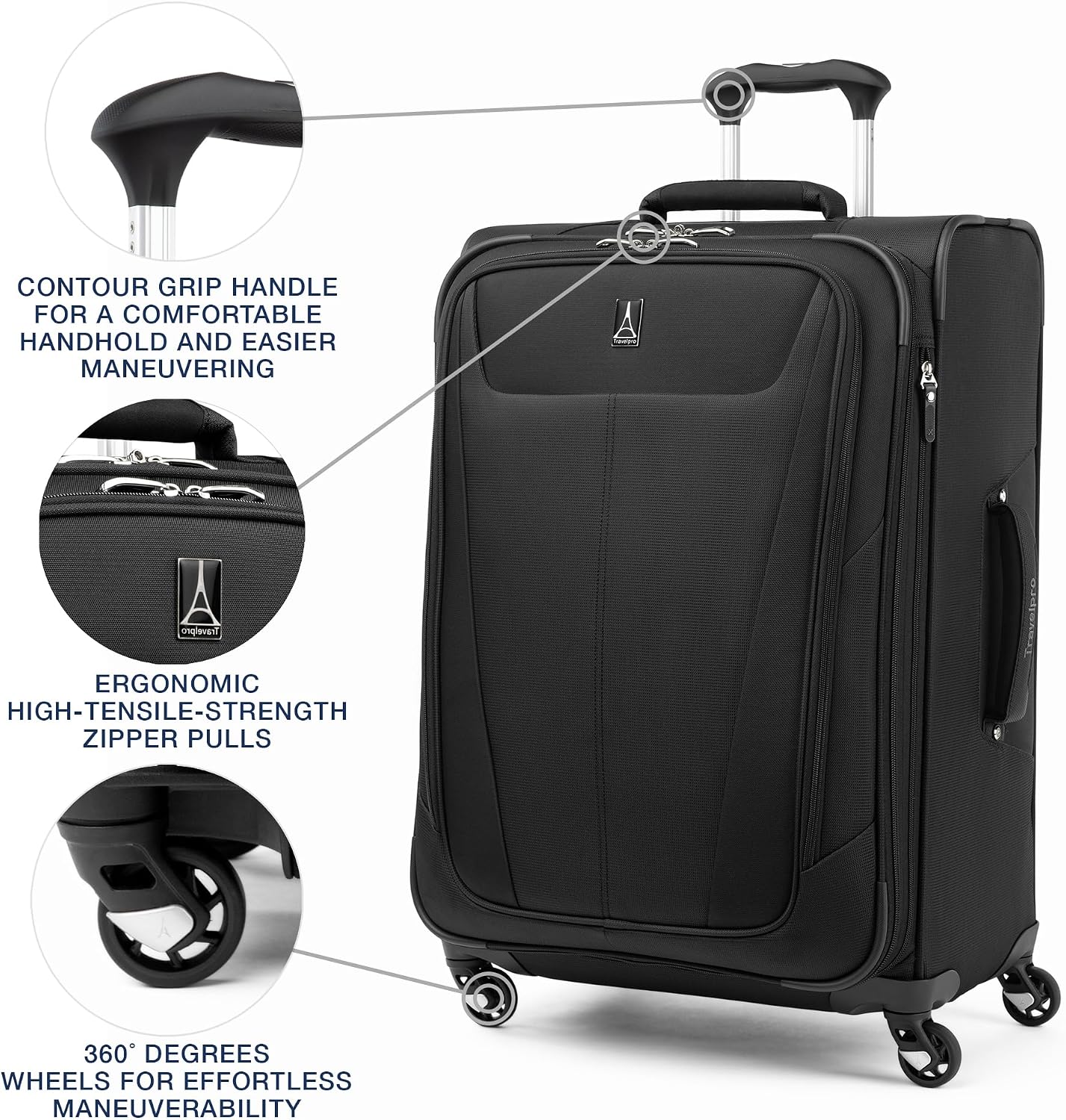Travelpro Maxlite 5 Softside Expandable Luggage with 4 Spinner Wheels, Lightweight Suitcase, Men and Women, Black, Checked-Medium 25-Inch