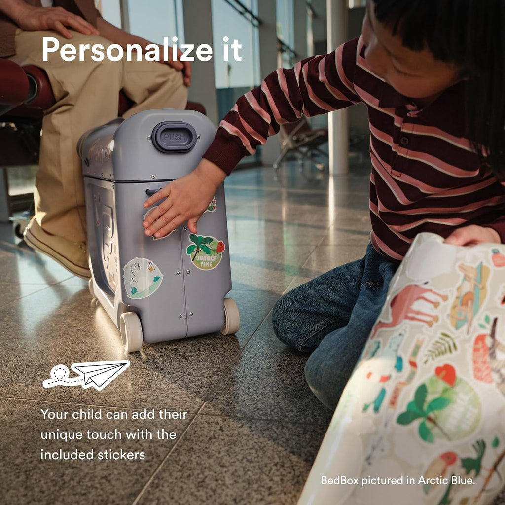 Stokke JetKids Travel Bundle, Hazy Lilac - Includes BedBox Ride-On Suitcase & Backpack - Best for Kids 2-7 Years Old (Up to 77 lbs)