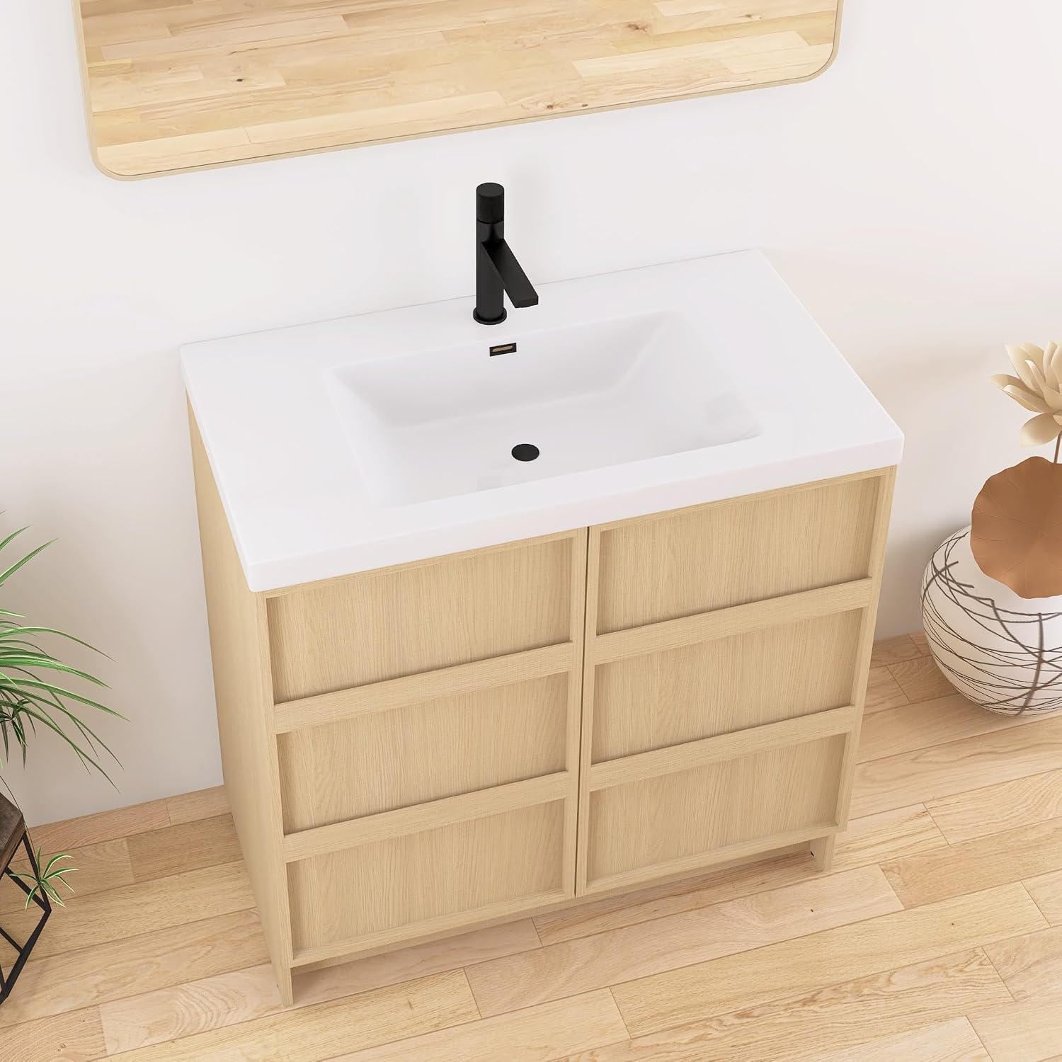 36 Inch Bathroom Vanity with Sink, 36' Freestanding Storage Cabinet Combo, 2 Soft Close Doors and Resin Basin, Modern Brown Floor Standing Vanity Set, Plywood Construction