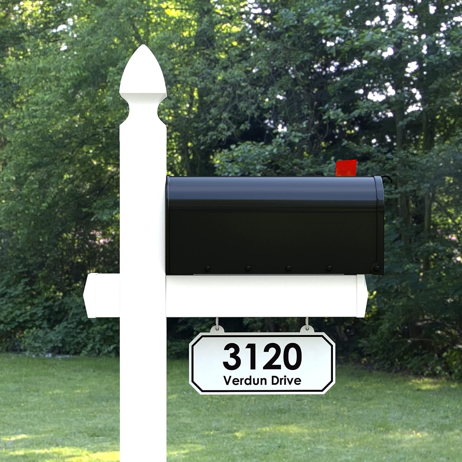 The Loudon Mailbox with Post Included - Black Metal Mailbox with White Vinyl Post Combo Complete System - Blank Address Plate Included - Numbers Sold Separately