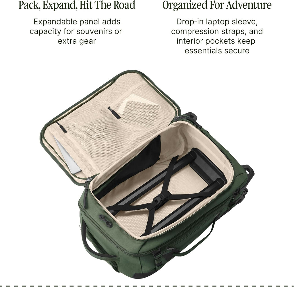 Eagle Creek Gear Warrior XE 2-Wheel Convertible Carry-On Luggage for Travel Essentials - Heavy Duty Wheels - Lockable Zippers - Interior Laptop Sleeve - Jungle Green - 21.75'