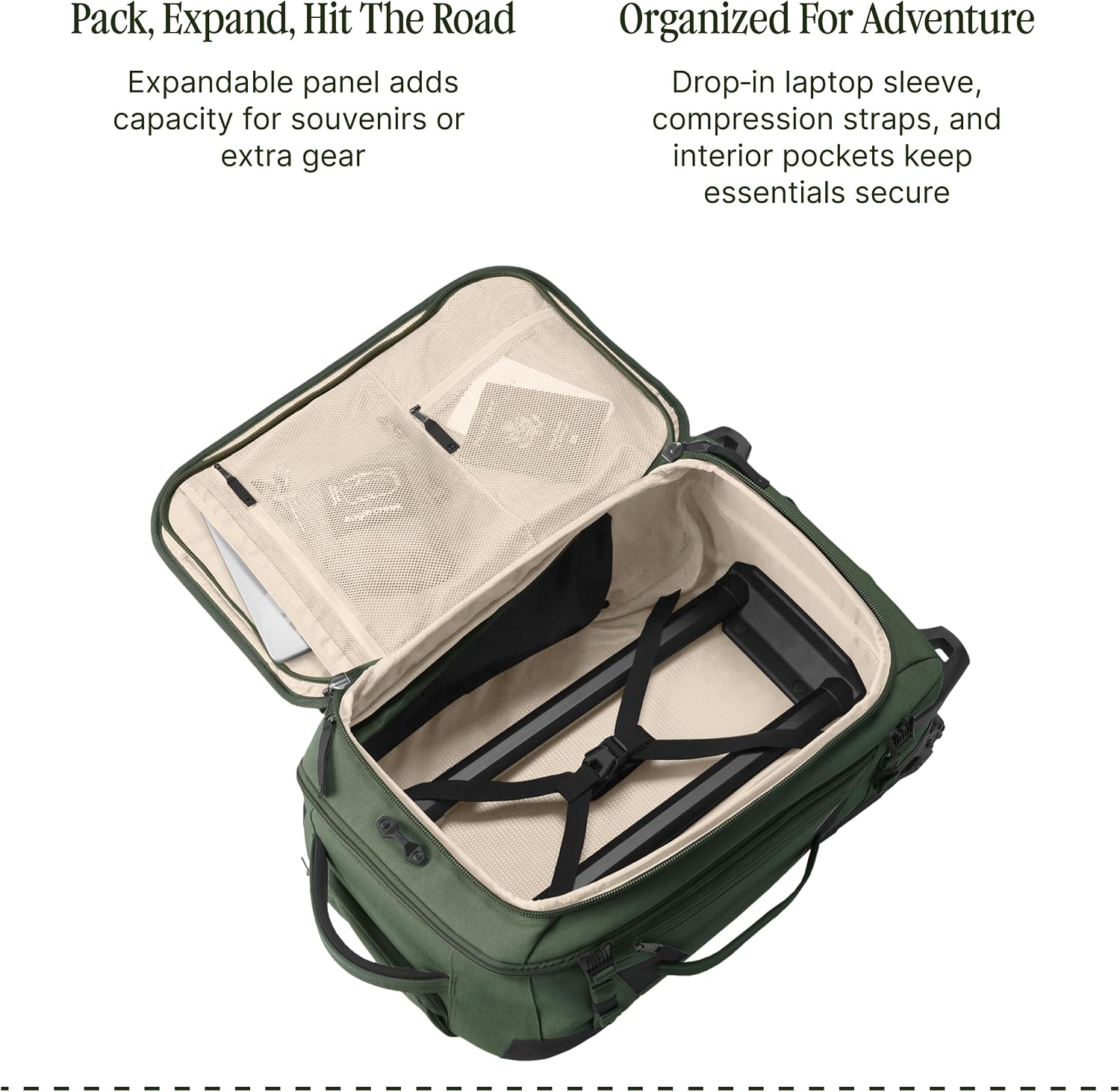 Eagle Creek Gear Warrior XE 2-Wheel Convertible Carry-On Luggage for Travel Essentials - Heavy Duty Wheels - Lockable Zippers - Interior Laptop Sleeve - Jungle Green - 21.75'