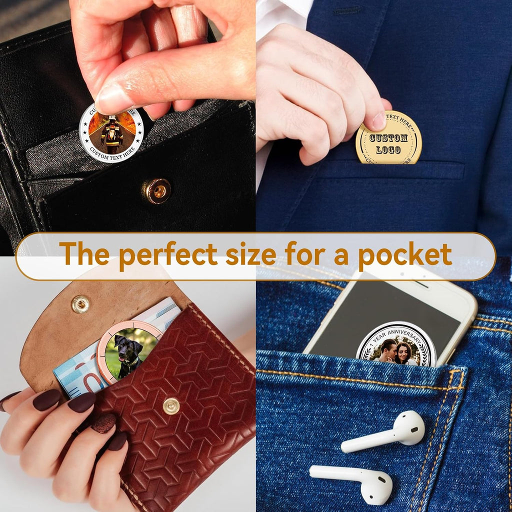 Custom Challenge Coin with Logo Text Photo – Personalized Double-Sided Metal Coin for Men Women (50)
