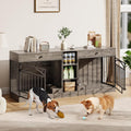 GAOMON Dog Crate Furniture for 2 Dogs, 78.7'' Large Dog Kennel Indoor with 2 Storage Drawers, 3 Shelves and Feeding Bowls, Double Dog Crate TV Stand for Small and Medium Dogs, Gray