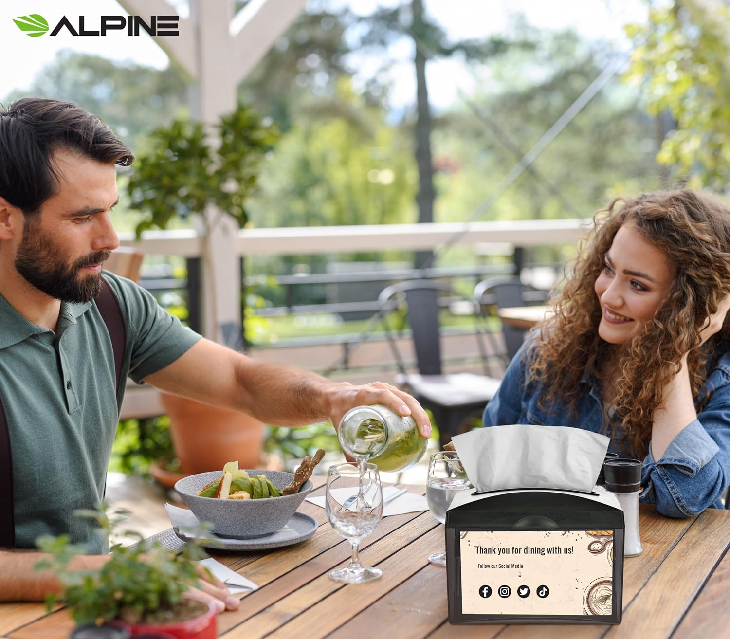 Alpine 6 Pack Tabletop Commercial Napkin Dispenser Restaurant Napkin Holder for Interfold Napkins with 2 Side Marketing Space Insert for Restaurants, Cafeterias, Food Trucks, Clubs - Black