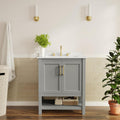 Flash Furniture Vega 30 Inch Bathroom Vanity with Sink Combo, Storage Cabinet with Soft Close Doors and Open Shelf, Carrara Marble Finish Countertop, Gray/White