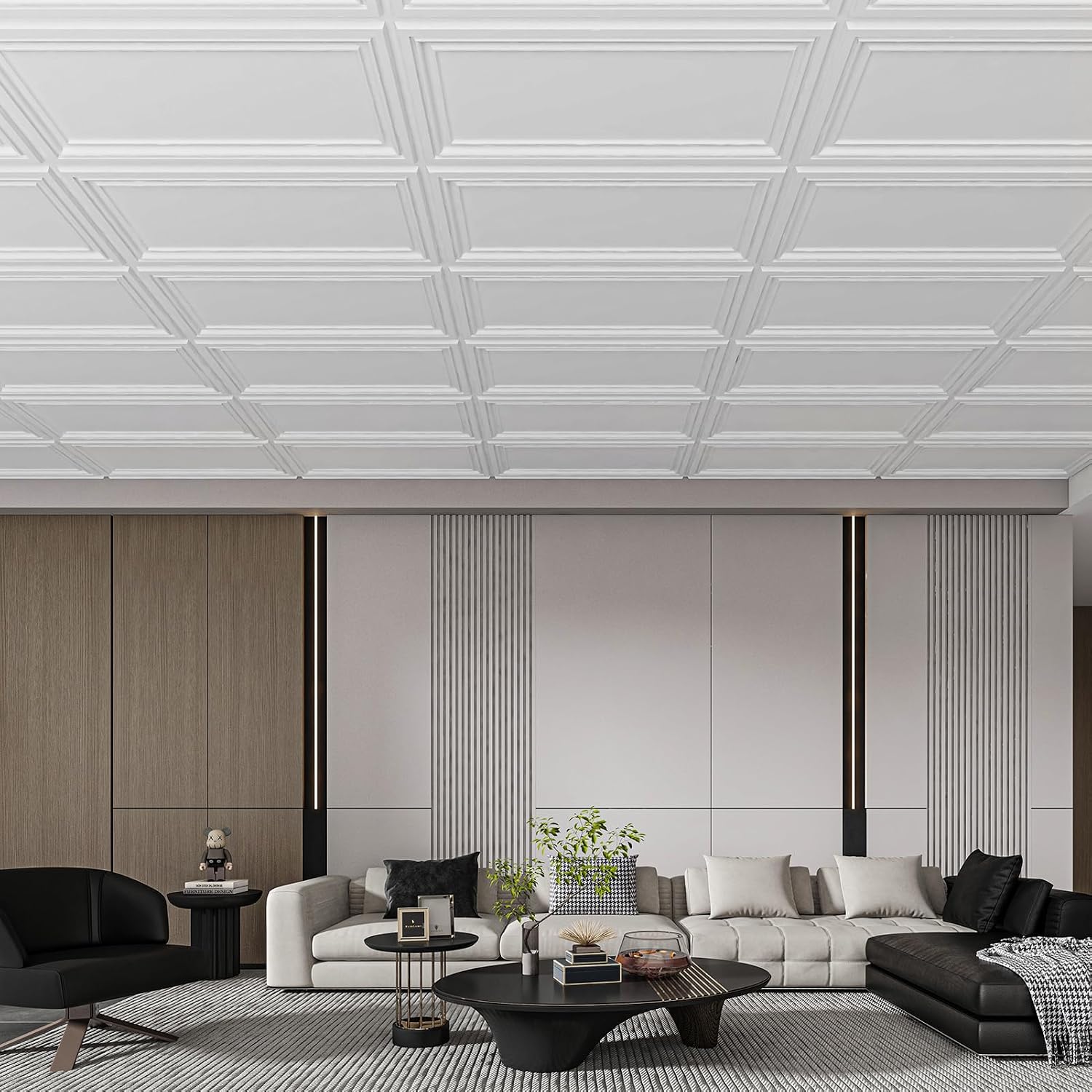 Art3d Drop Ceiling Tiles 12 Pack, 24x48 3D Textured PVC Ceiling Tiles 2x4 for Interior Decoration, Covers 96 sq.,ft, for Home, Office, Store, Rectangular White